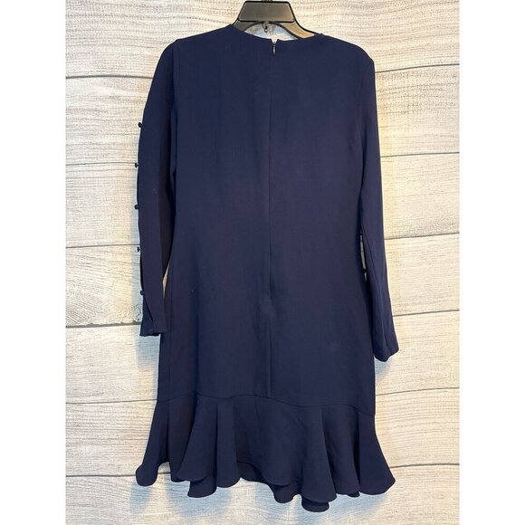 Shoshanna Navy Dress With Ruffled Hem & Buttoned Sleeves Size 6 - Picture 4 of 4